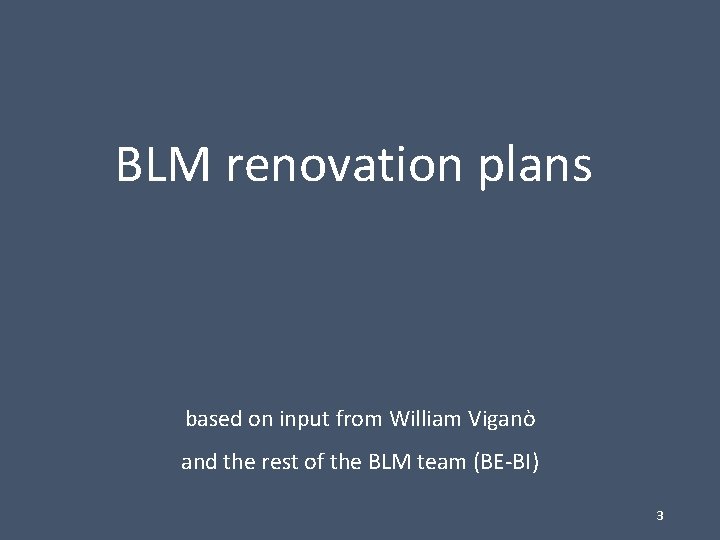 BLM renovation plans based on input from William Viganò and the rest of the