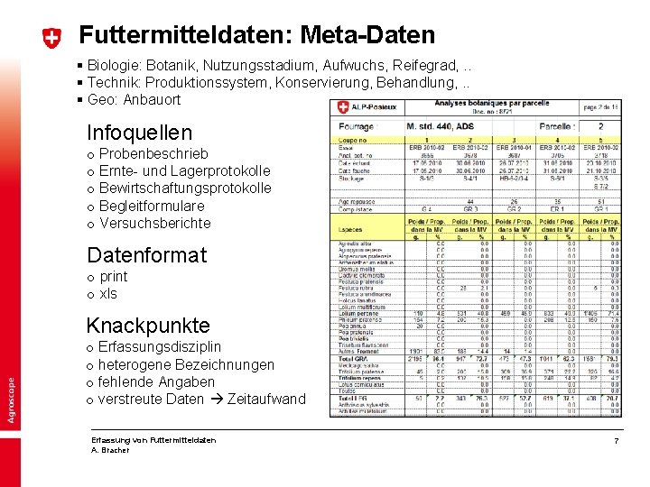 Futtermitteldaten: Meta-Daten § Biologie: Botanik, Nutzungsstadium, Aufwuchs, Reifegrad, . . § Technik: Produktionssystem, Konservierung,