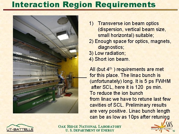 Interaction Region Requirements 1) Transverse ion beam optics (dispersion, vertical beam size, small horizontal)