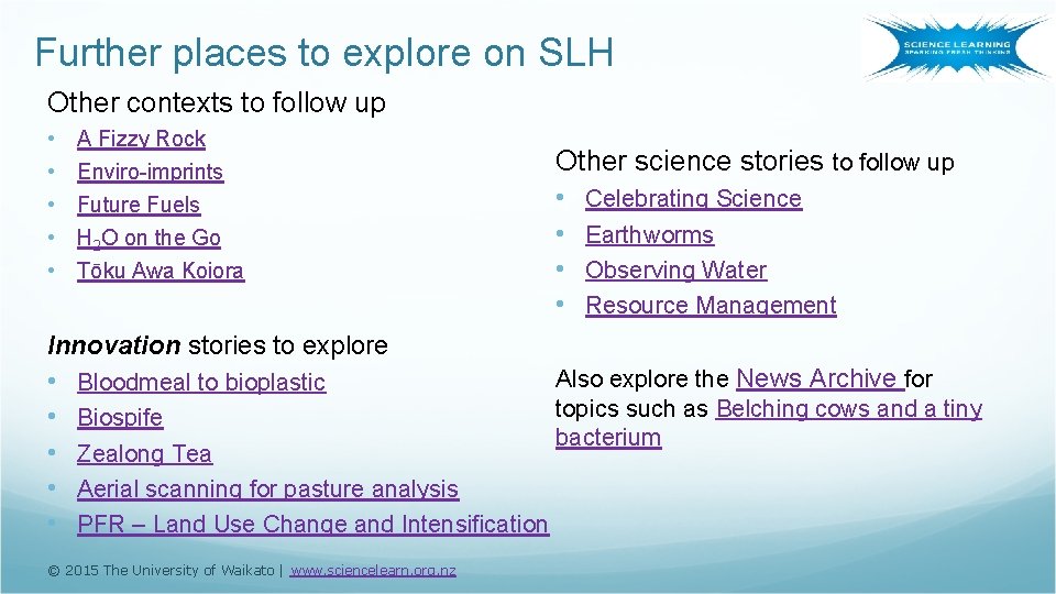 Further places to explore on SLH Other contexts to follow up • • •