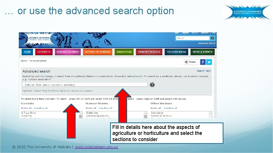 … or use the advanced search option Fill in details here about the aspects
