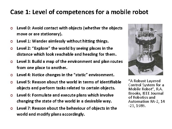 Carnegie Mellon Case 1: Level of competences for a mobile robot ¢ ¢ ¢