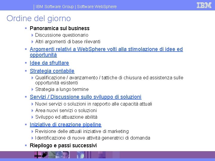 IBM Software Group | Software Web. Sphere Ordine del giorno § Panoramica sul business