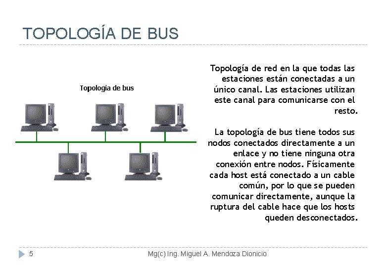 TOPOLOGÍA DE BUS Topología de red en la que todas las estaciones están conectadas