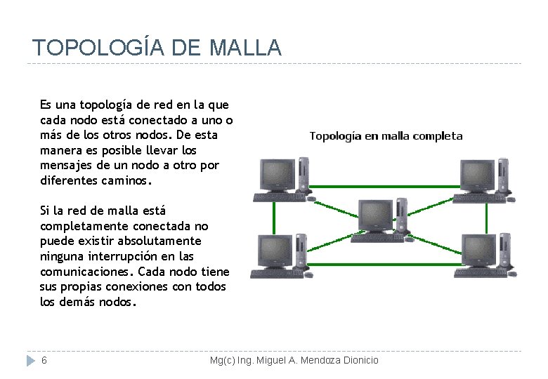 TOPOLOGÍA DE MALLA Es una topología de red en la que cada nodo está