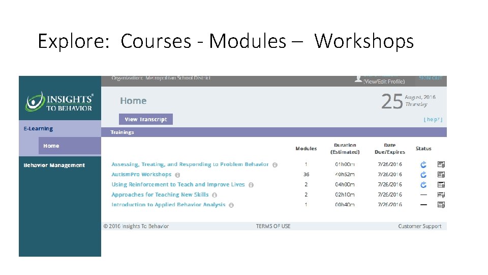 Explore: Courses - Modules – Workshops 