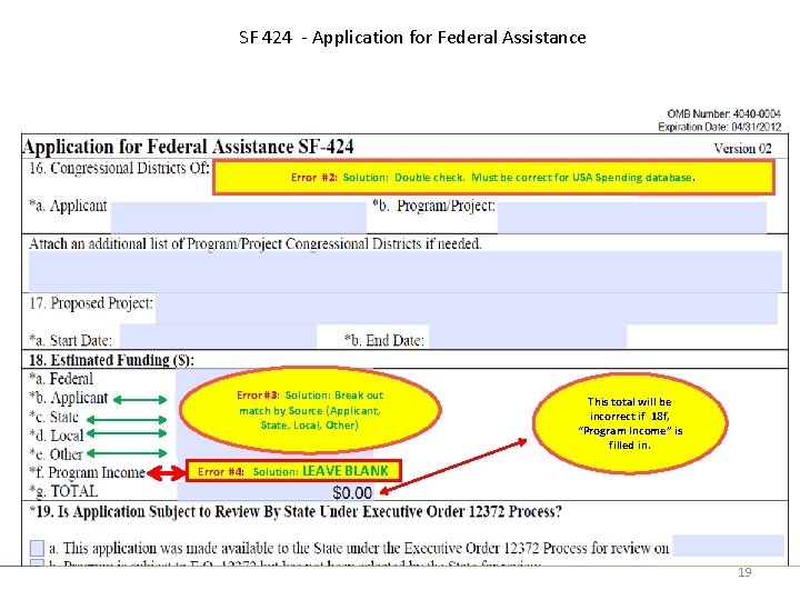 SF 424 - Application for Federal Assistance Error #2: Solution: Double check. Must be