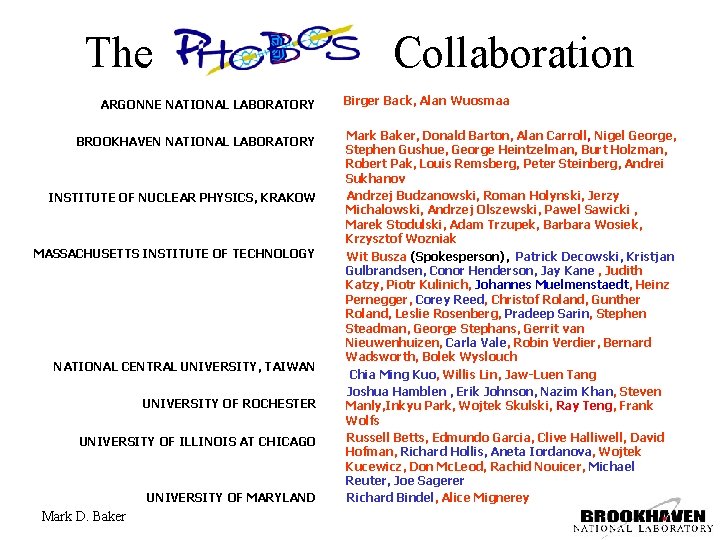 The PHOBOS Collaboration ARGONNE NATIONAL LABORATORY BROOKHAVEN NATIONAL LABORATORY INSTITUTE OF NUCLEAR PHYSICS, KRAKOW