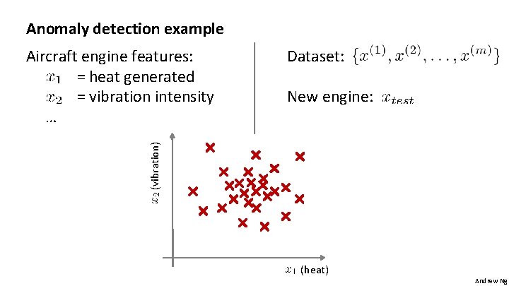 Anomaly detection example Dataset: New engine: (vibration) Aircraft engine features: = heat generated =