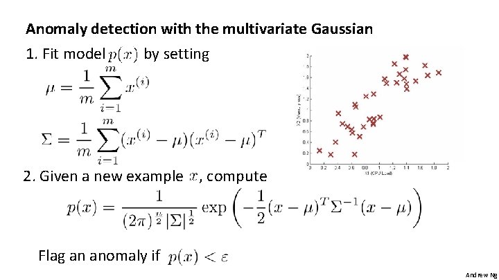 Anomaly detection with the multivariate Gaussian 1. Fit model by setting 2. Given a