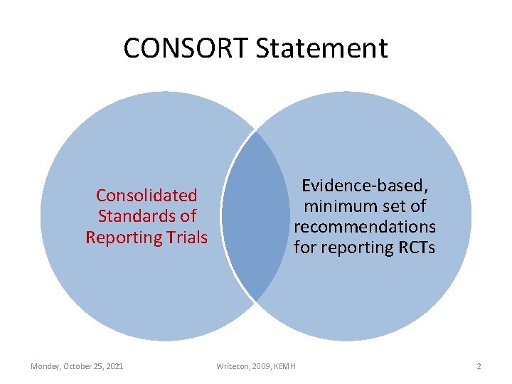 CONSORT Statement Consolidated Standards of Reporting Trials Monday, October 25, 2021 Evidence-based, minimum set