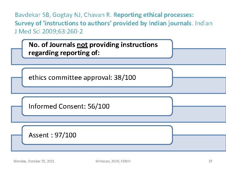 Bavdekar SB, Gogtay NJ, Chavan R. Reporting ethical processes: Survey of 'instructions to authors'