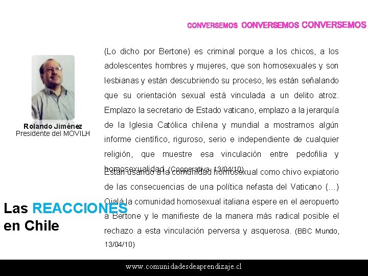 CONVERSEMOS (Lo dicho por Bertone) es criminal porque a los chicos, a los adolescentes