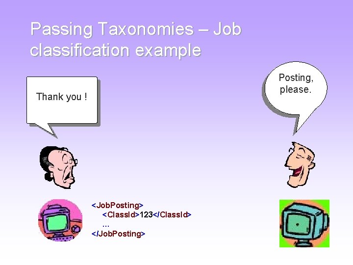 Passing Taxonomies – Job classification example Posting, please. Thank you ! <Job. Posting> <Class. Passing Taxonomies – Job classification example Posting, please. Thank you ! <Job. Posting> <Class.