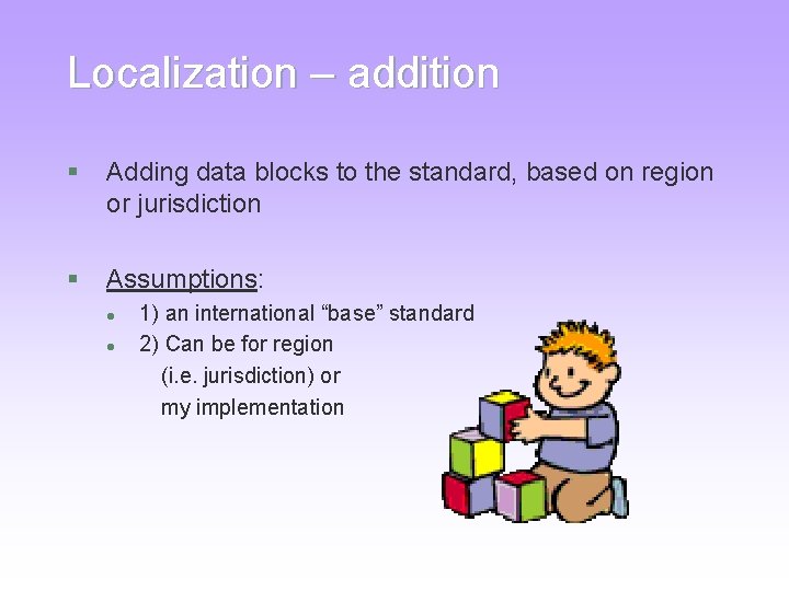 Localization – addition § Adding data blocks to the standard, based on region or Localization – addition § Adding data blocks to the standard, based on region or