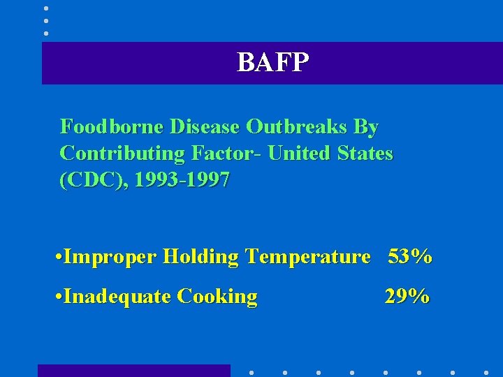 BAFP Foodborne Disease Outbreaks By Contributing Factor- United States (CDC), 1993 -1997 • Improper