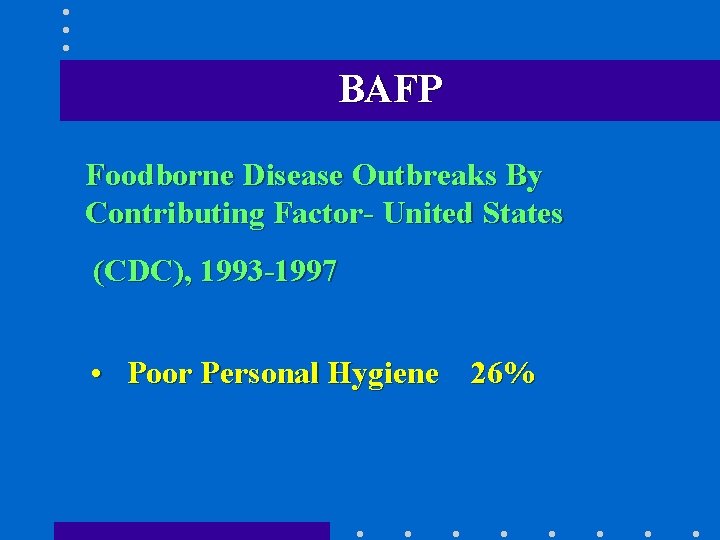 BAFP Foodborne Disease Outbreaks By Contributing Factor- United States (CDC), 1993 -1997 • Poor