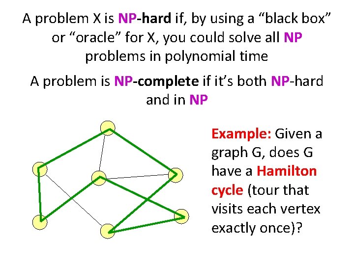 A problem X is NP-hard if, by using a “black box” or “oracle” for