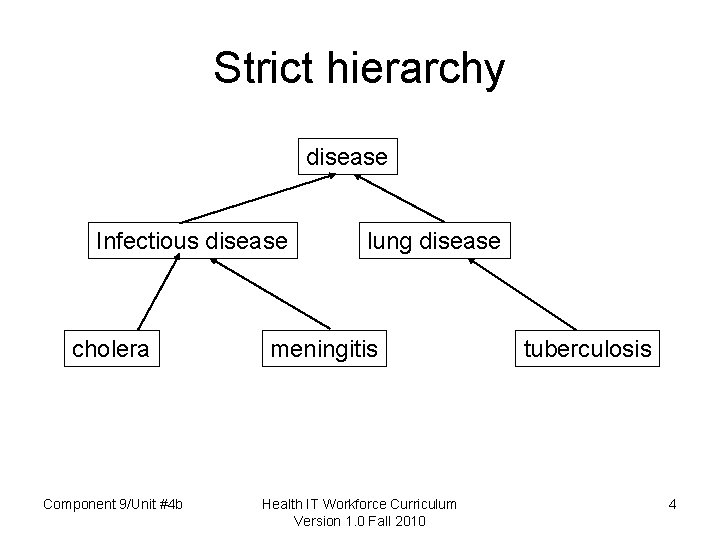 Strict hierarchy disease Infectious disease cholera Component 9/Unit #4 b lung disease meningitis Health