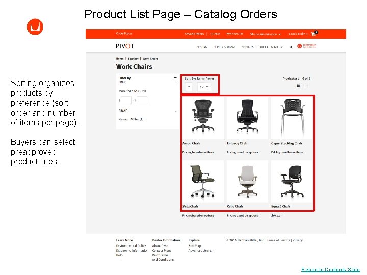 Product List Page – Catalog Orders Sorting organizes products by preference (sort order and