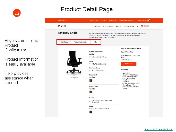 Product Detail Page Buyers can use the Product Configurator. Product Information is easily available.