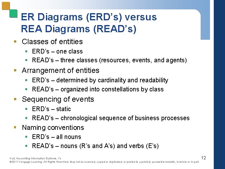 ER Diagrams (ERD’s) versus REA Diagrams (READ’s) § Classes of entities § ERD’s –