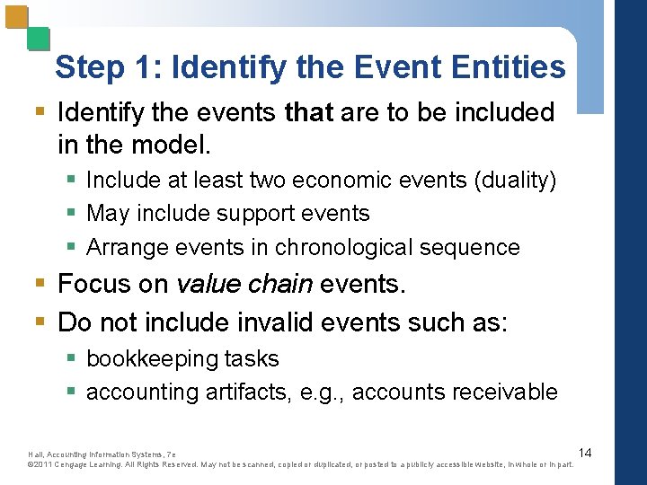 Step 1: Identify the Event Entities § Identify the events that are to be