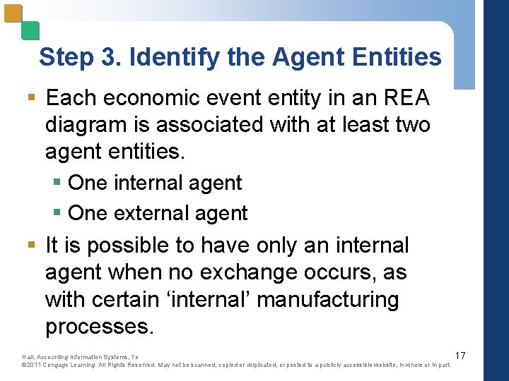 Step 3. Identify the Agent Entities § Each economic event entity in an REA