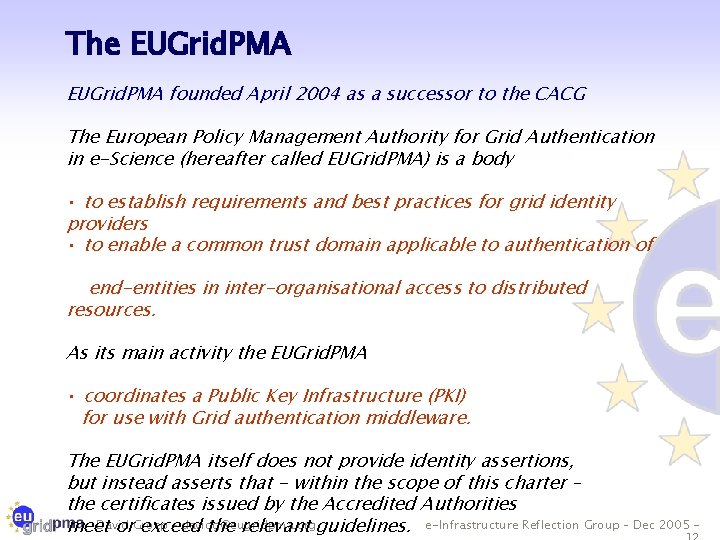 The EUGrid. PMA founded April 2004 as a successor to the CACG The European