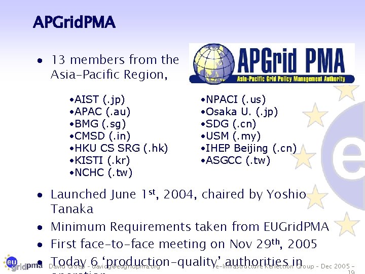 APGrid. PMA · 13 members from the Asia-Pacific Region, • AIST (. jp) •