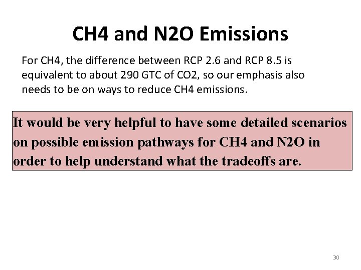 CH 4 and N 2 O Emissions For CH 4, the difference between RCP