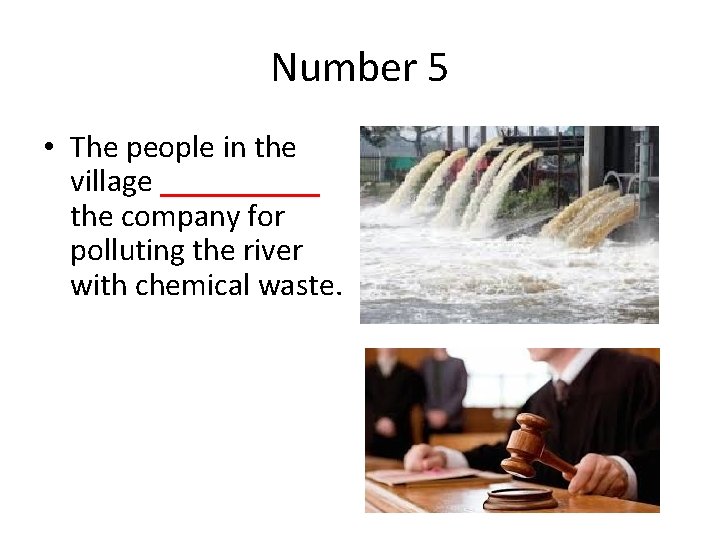 Number 5 • The people in the village _____ the company for polluting the