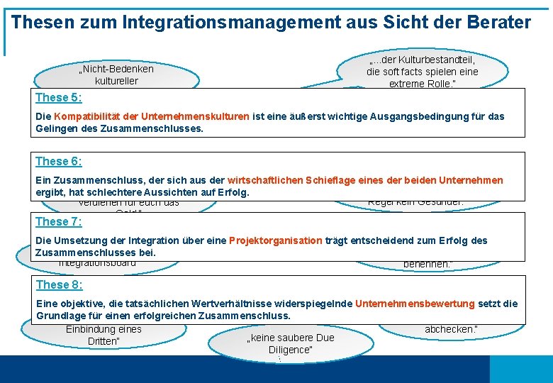 Thesen zum Integrationsmanagement aus Sicht der Berater „Nicht-Bedenken kultureller Unterschiede“ „. . . der