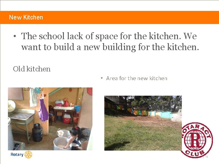 New Kitchen • The school lack of space for the kitchen. We want to