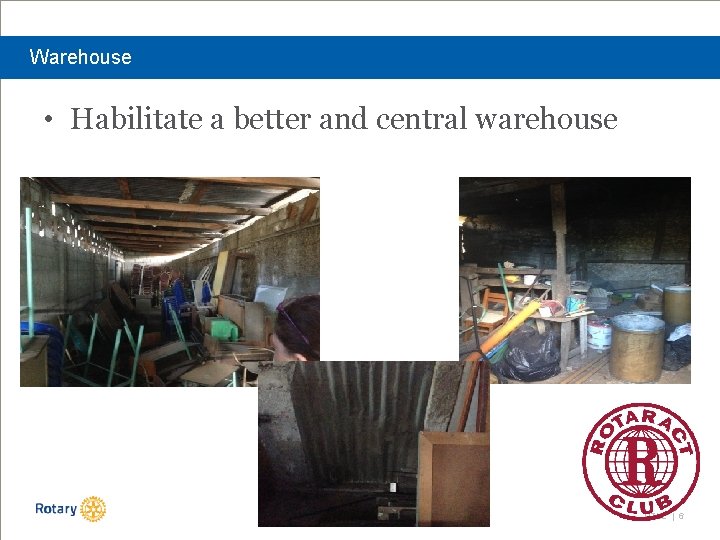Warehouse • Habilitate a better and central warehouse TITLE | 6 