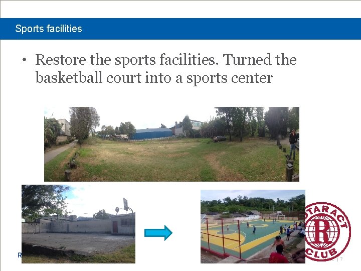 Sports facilities • Restore the sports facilities. Turned the basketball court into a sports