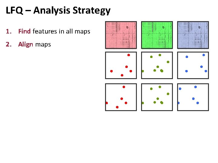 LFQ – Analysis Strategy 1. Find features in all maps 2. Align maps 