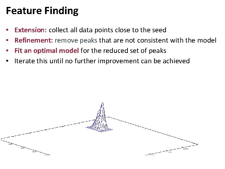 Feature Finding • • Extension: collect all data points close to the seed Refinement: