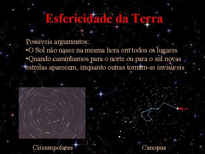 Esfericidade da Terra Possíveis argumentos: • O Sol não nasce na mesma hora em