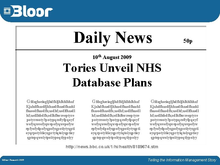 Daily News 50 p 10 th August 2009 Tories Unveil NHS Database Plans Gfdsghseiogljhdfkljhlkhlkhaf