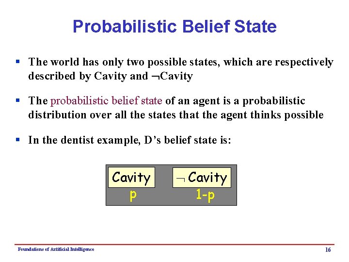 Probabilistic Belief State § The world has only two possible states, which are respectively