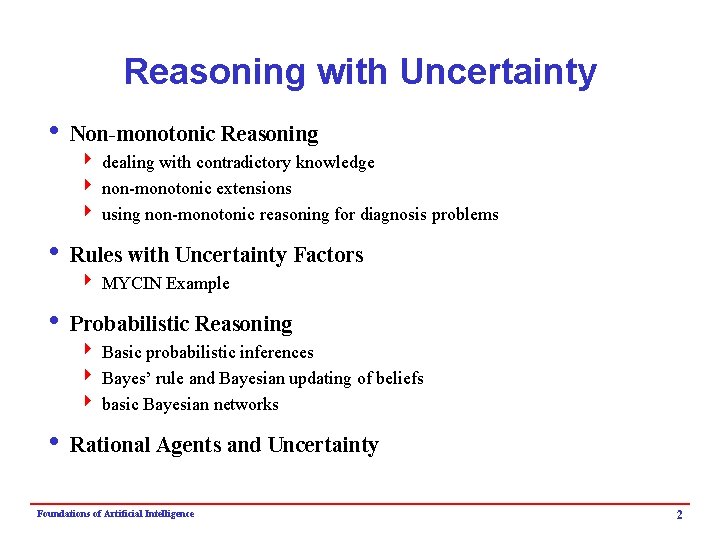 Reasoning with Uncertainty i Non-monotonic Reasoning 4 dealing with contradictory knowledge 4 non-monotonic extensions