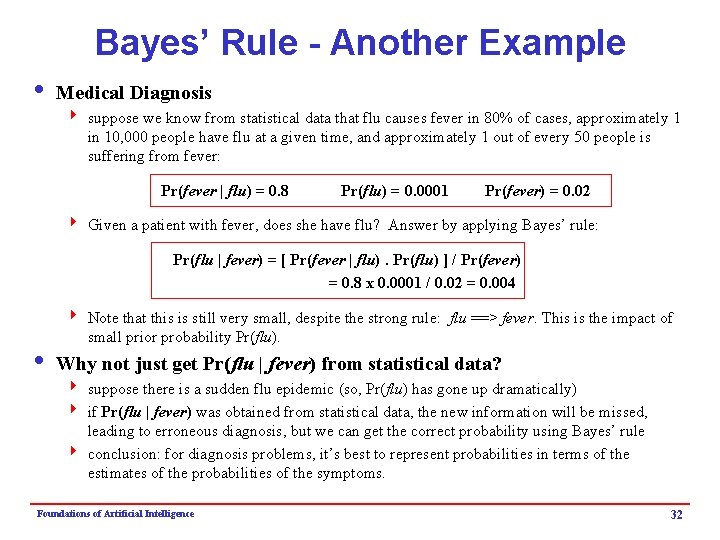 Bayes’ Rule - Another Example i Medical Diagnosis 4 suppose we know from statistical
