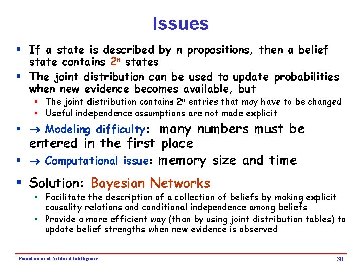 Issues § If a state is described by n propositions, then a belief state