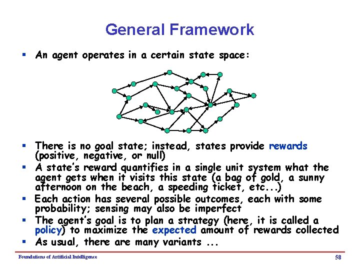 General Framework § An agent operates in a certain state space: § There is