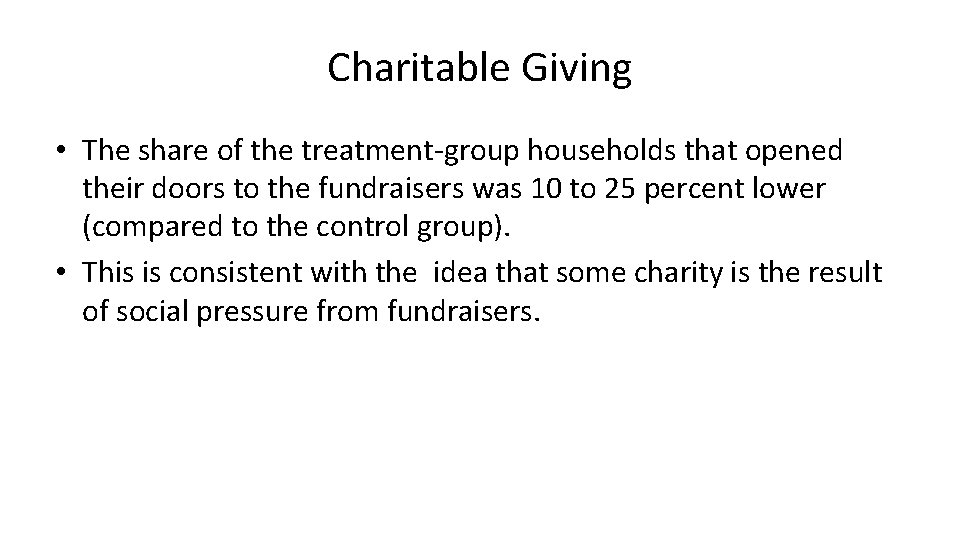 Charitable Giving • The share of the treatment-group households that opened their doors to