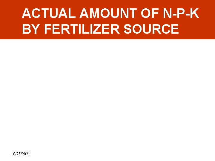 ACTUAL AMOUNT OF N-P-K BY FERTILIZER SOURCE 10/25/2021 