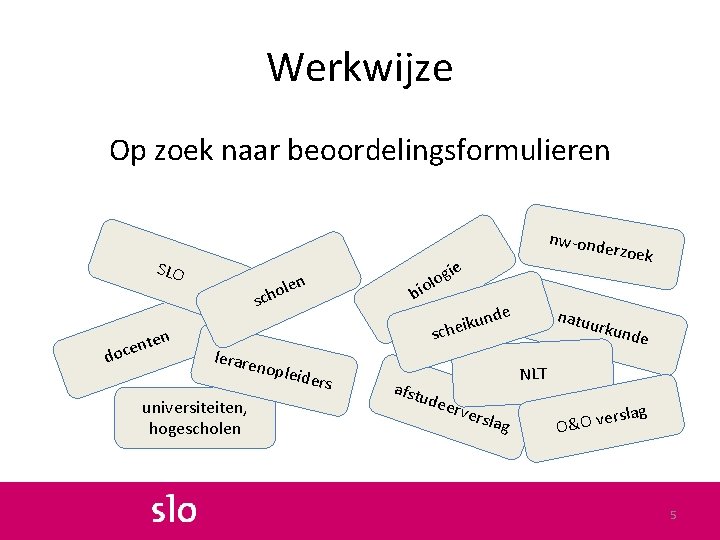 Werkwijze Op zoek naar beoordelingsformulieren SLO o sch en t n e doc len