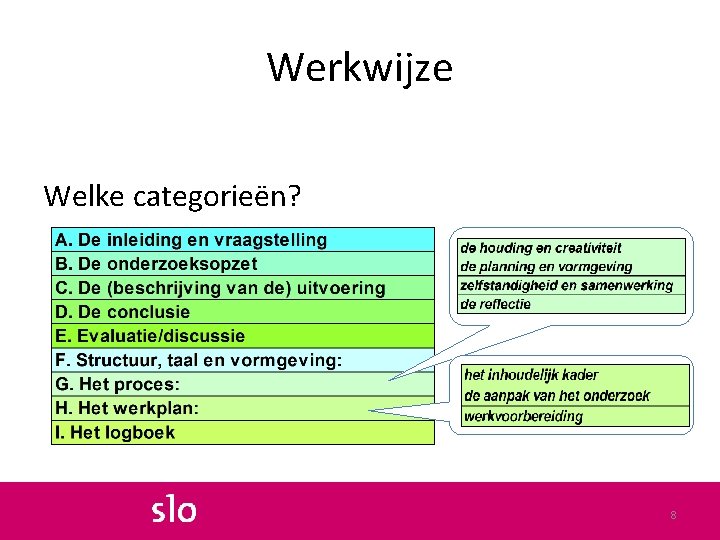 Werkwijze Welke categorieën? 8 