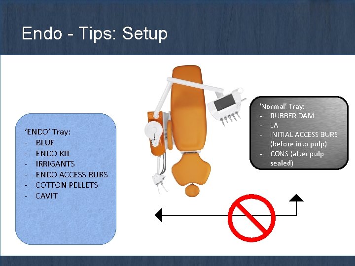 Endo - Tips: Setup ‘ENDO’ Tray: - BLUE - ENDO KIT - IRRIGANTS -